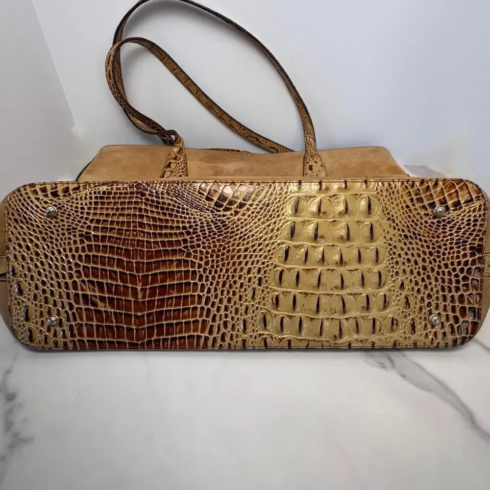 Brahmin Misha Toasted Rochelle Tote Caramel Nubuck Crock Embossed Leather - Picture 8 of 12